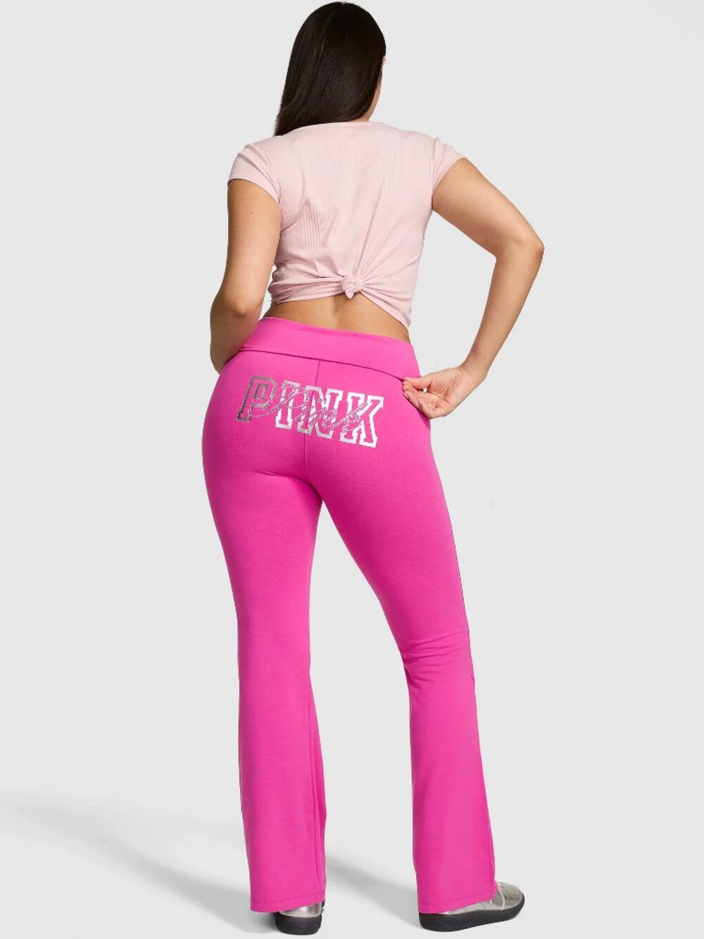 Victoria’s Secret PINK All-Day Cotton Foldover Flare Leggings Pink Fire Bling M